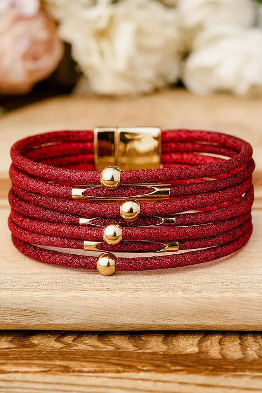 Red Glitter Beading Magnetic Buckle Bracelet