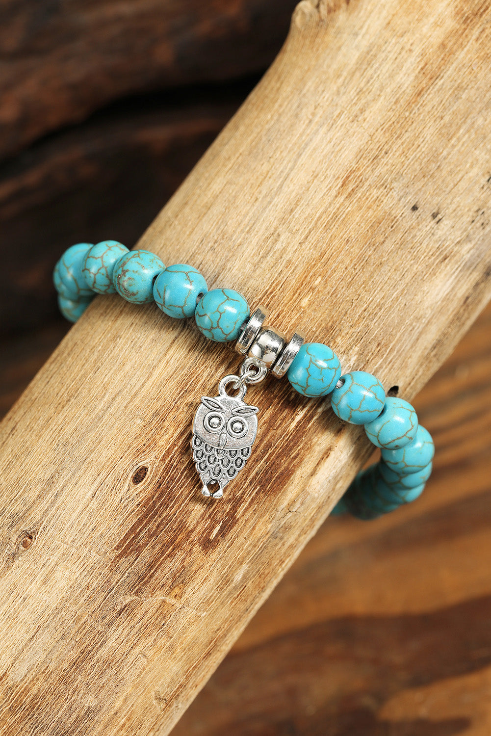 Green Turquoise Beads Owl Charm Bracelet