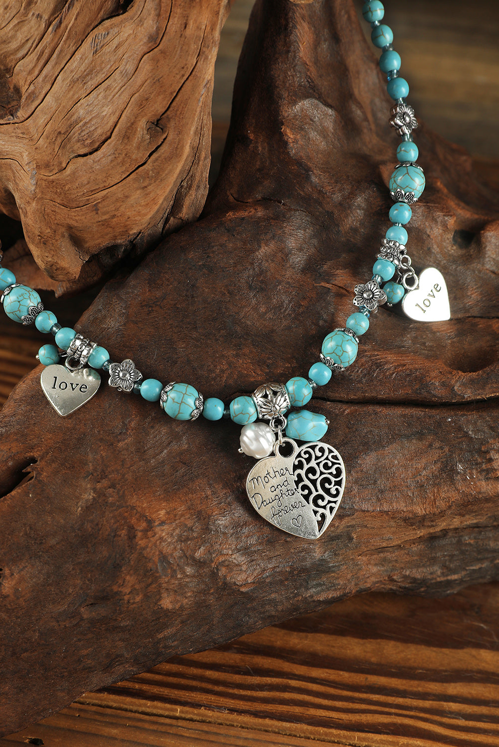 Green Turquoise Love Heart Pendant Beading Necklace