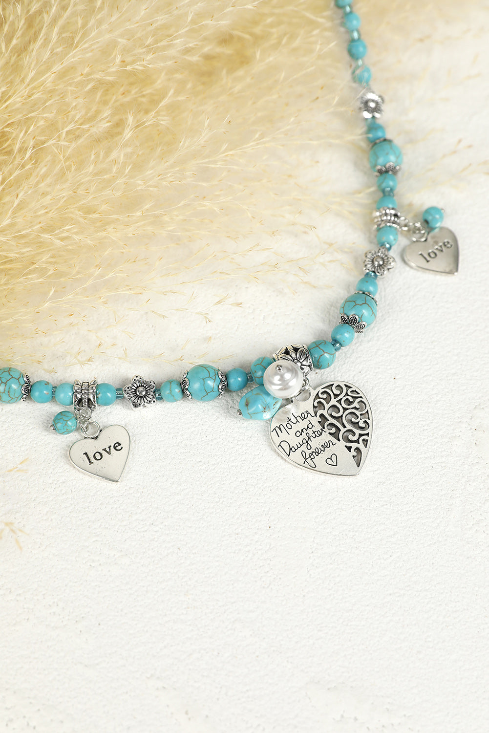 Green Turquoise Love Heart Pendant Beading Necklace