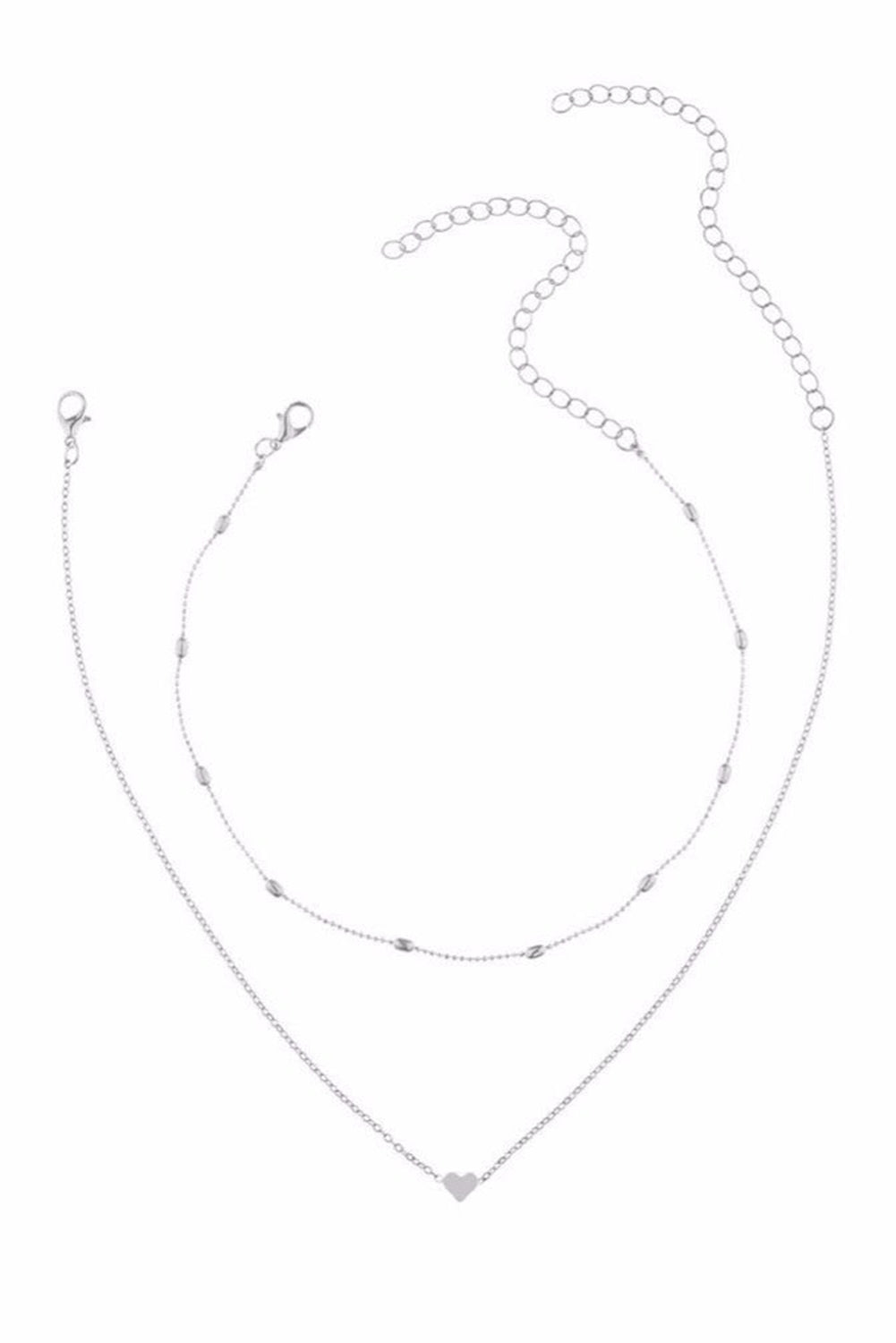 Silver Heart Shaped Layered Chain Necklace