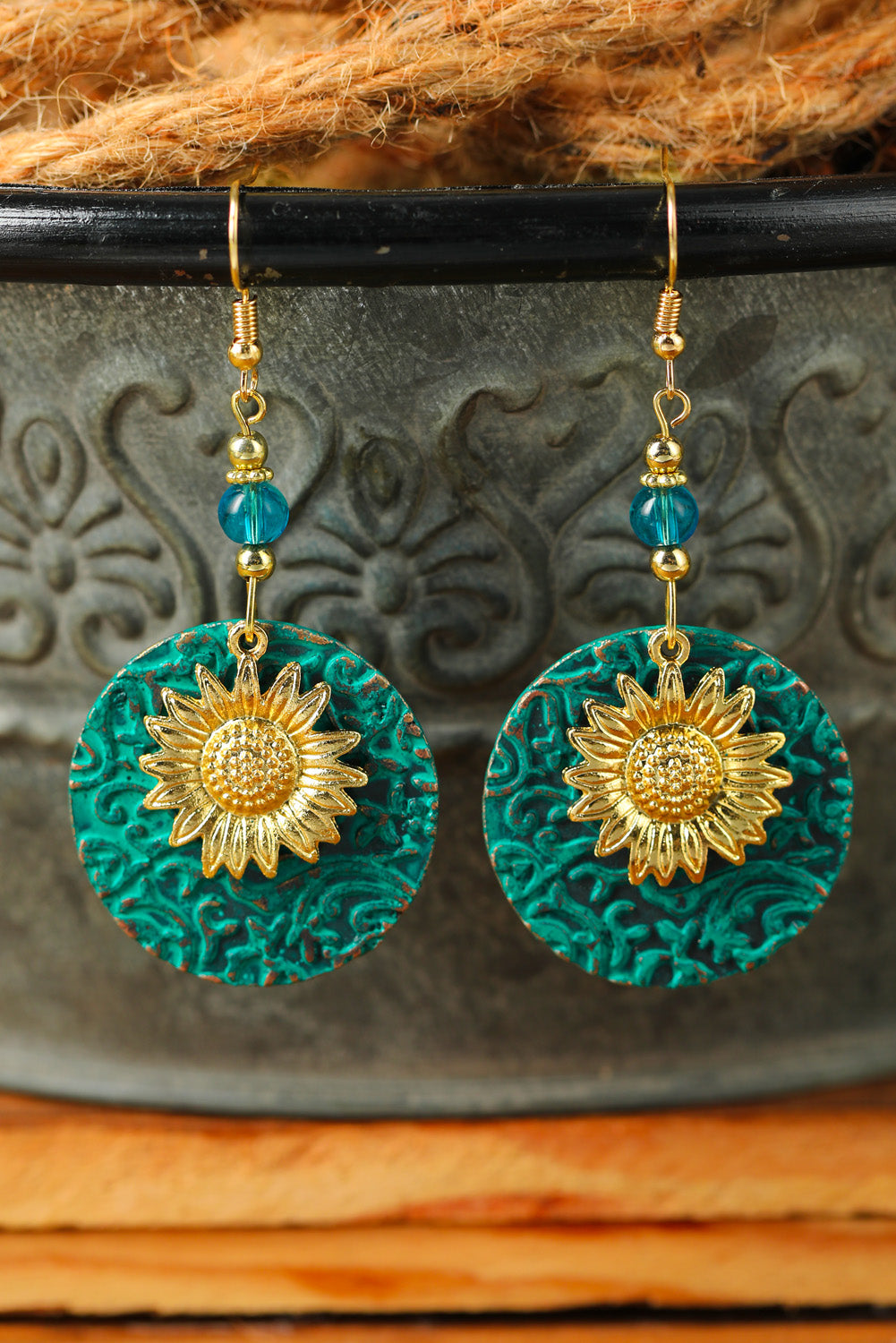 Multicolor Antique Bohemian Colored Double layer Sunflower Pattern Earrings