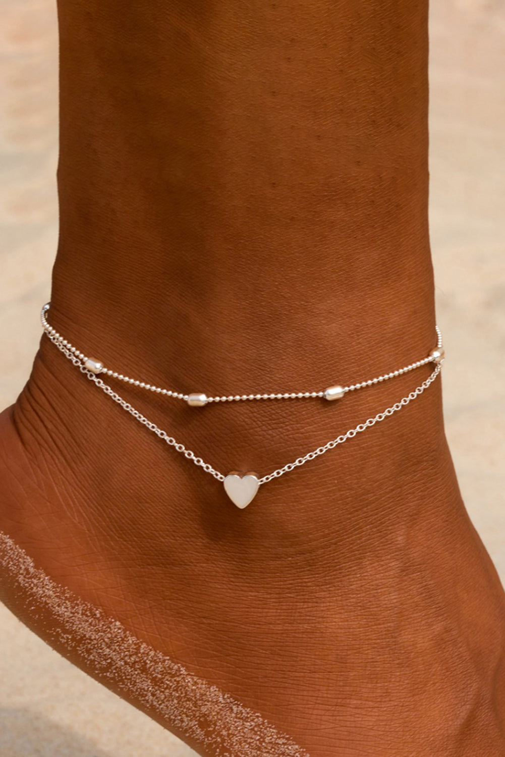 Silver Heart Beaded Two-piece Anklet