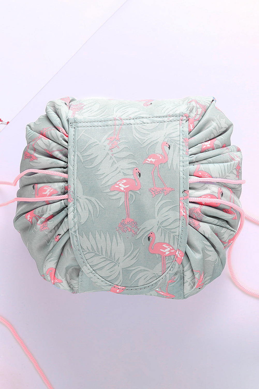 Gray Flamingo Print Drawsting Beauty Bag