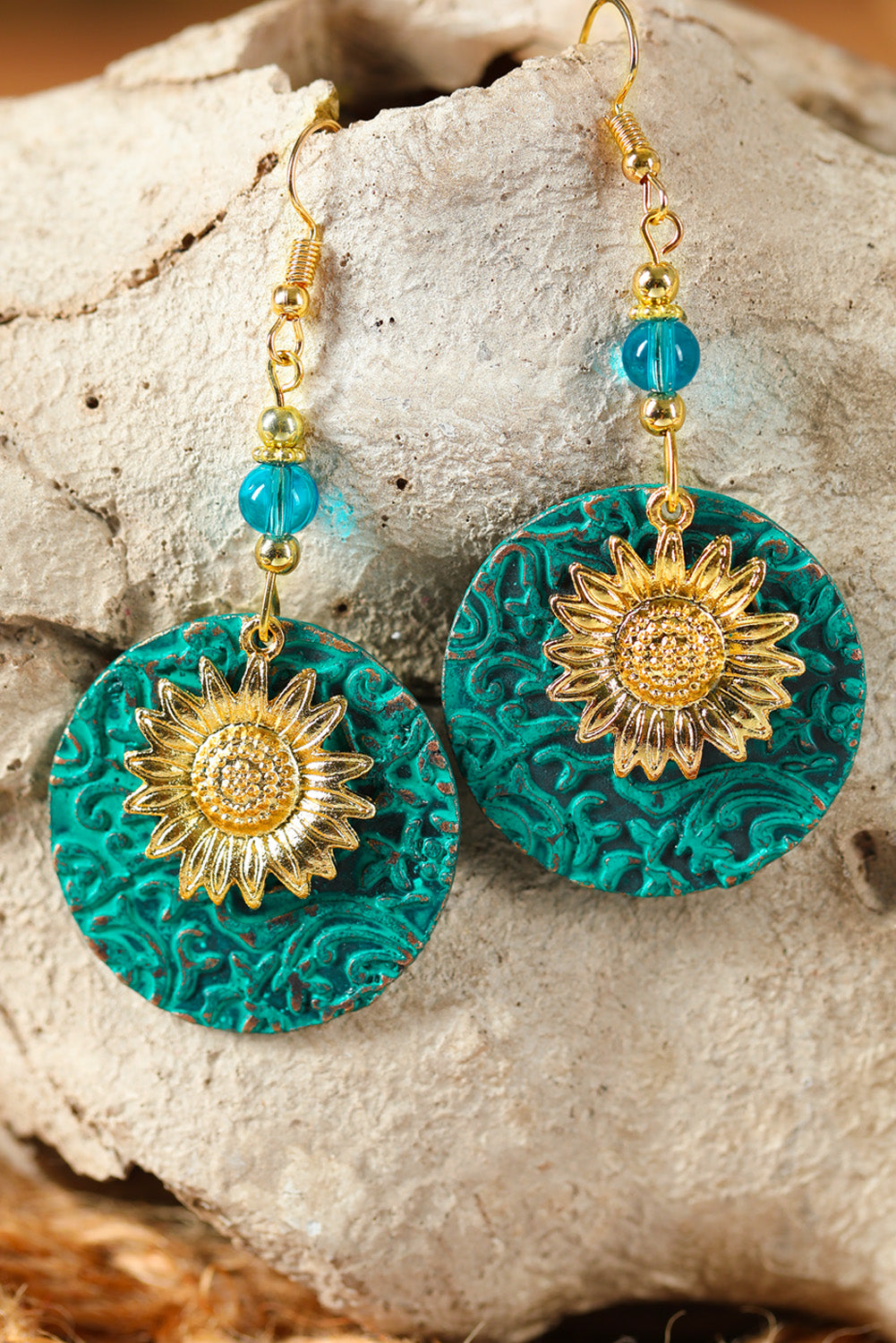 Multicolor Antique Bohemian Colored Double layer Sunflower Pattern Earrings