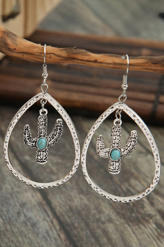 Cactus Shape Hollow-out Turquoise Drop Earrings