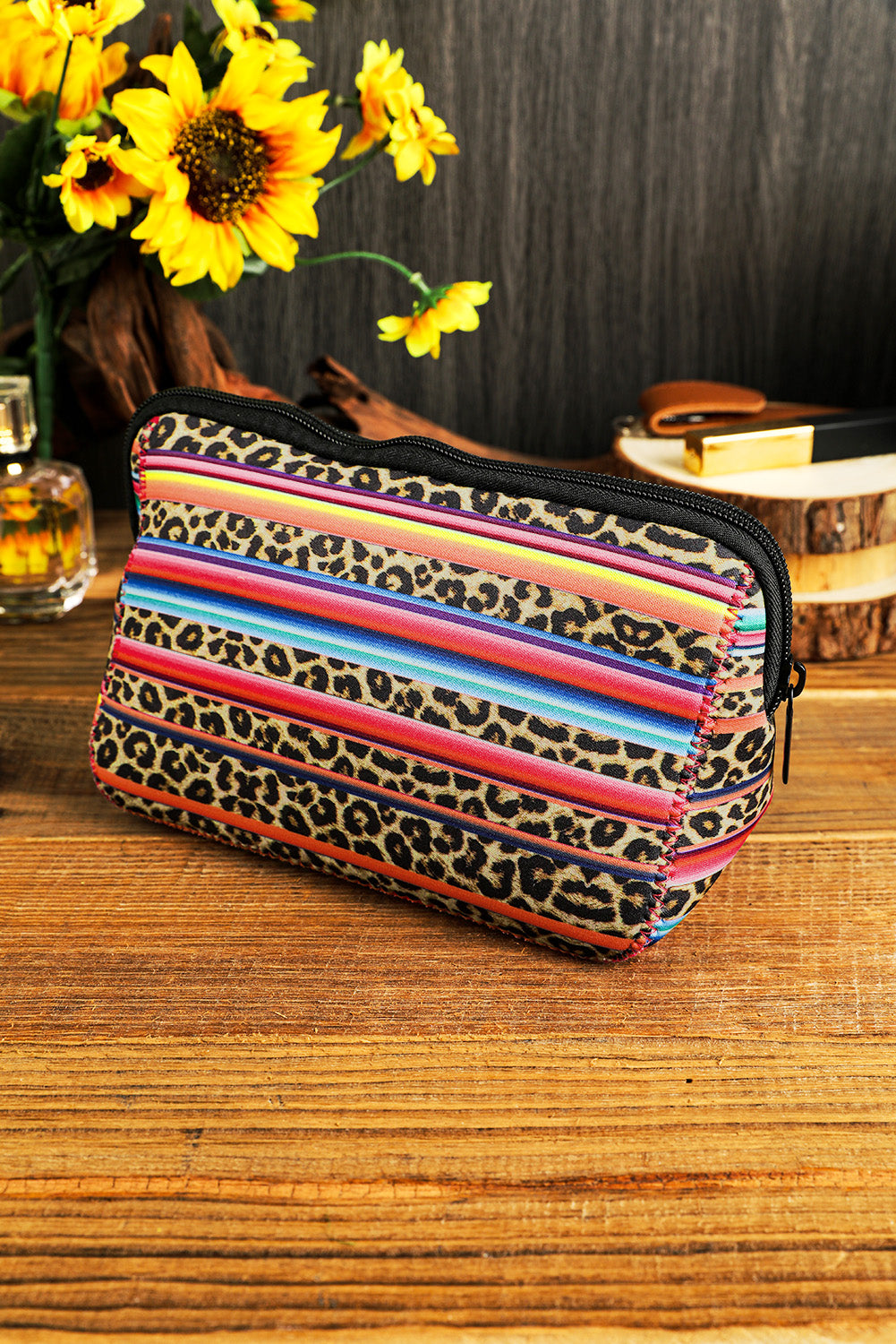 Multicolor Serape Leopard Make up Storage Bag