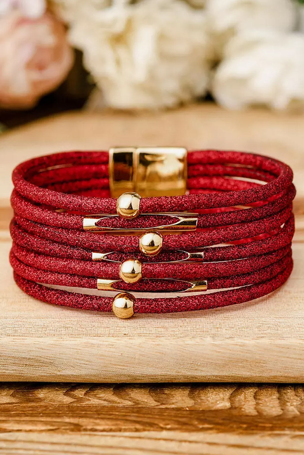 Red Glitter Beading Magnetic Buckle Bracelet