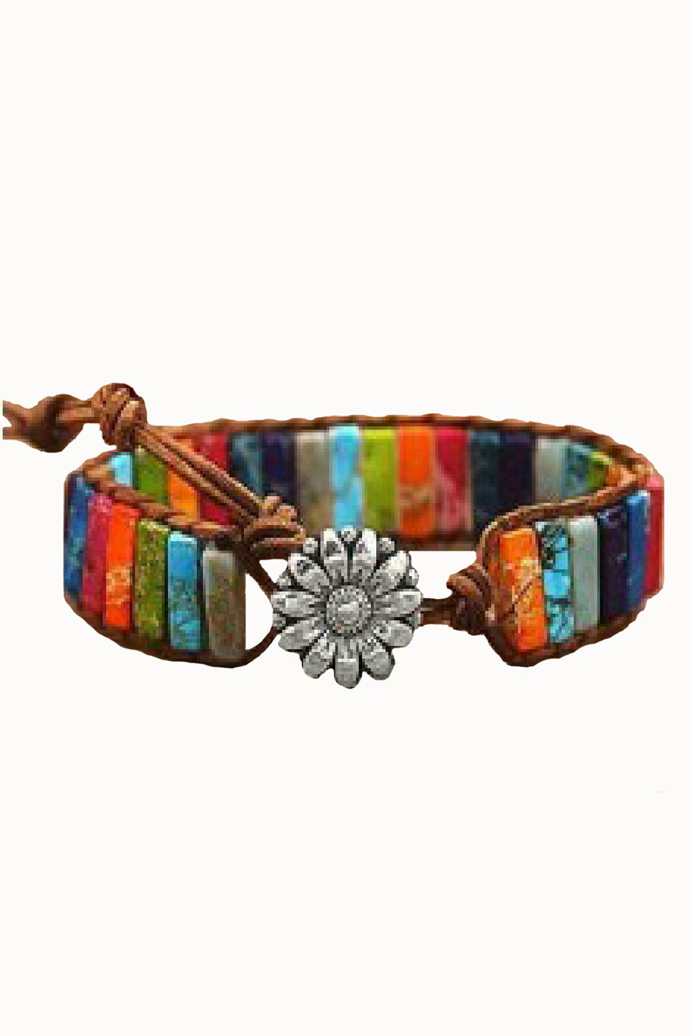 Multicolor Sunflower Colorful Stone Beaded Wrap Bracelet