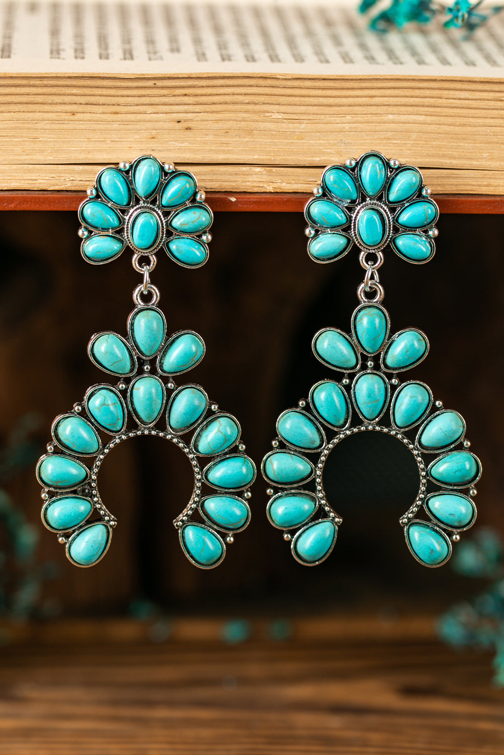 Green Western Turquoise Beaded Dangle Earrings