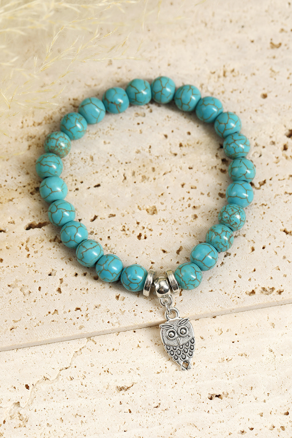 Green Turquoise Beads Owl Charm Bracelet