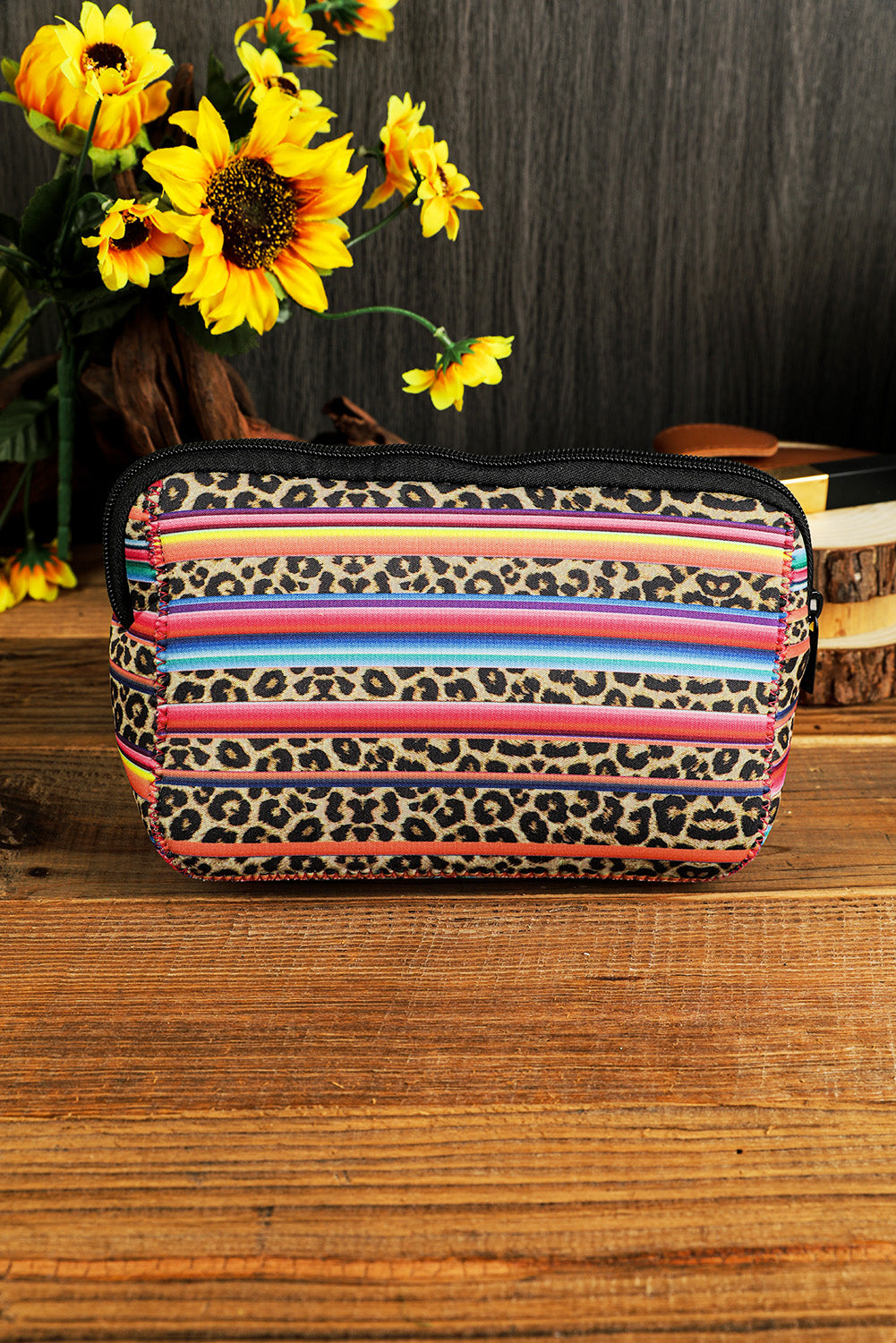 Multicolor Serape Leopard Make up Storage Bag