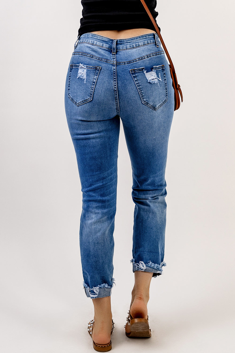 Distressed Straight Leg High Waist Jeans