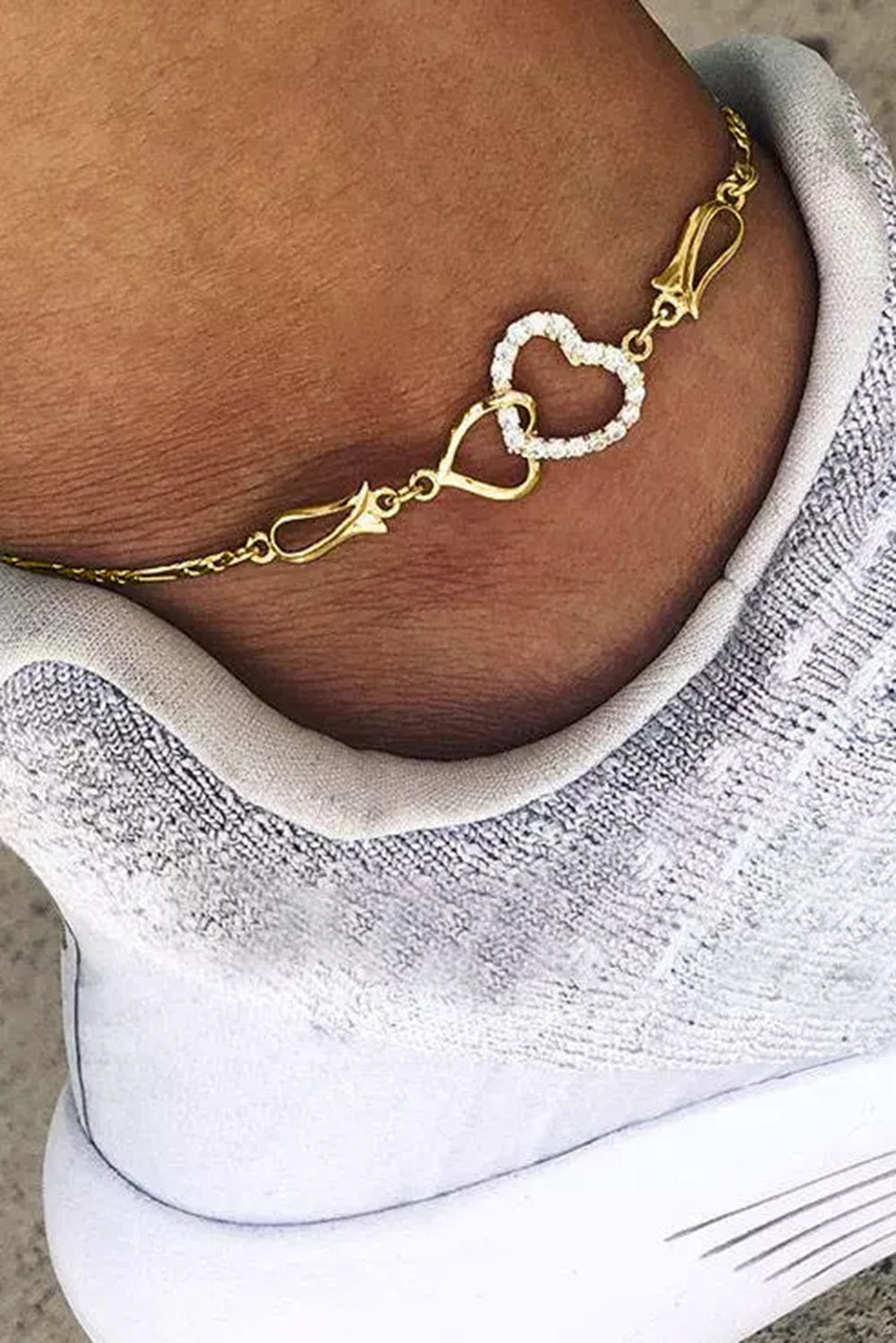 Gold Valentine Heart Rhinestone Hollow Out Anklet