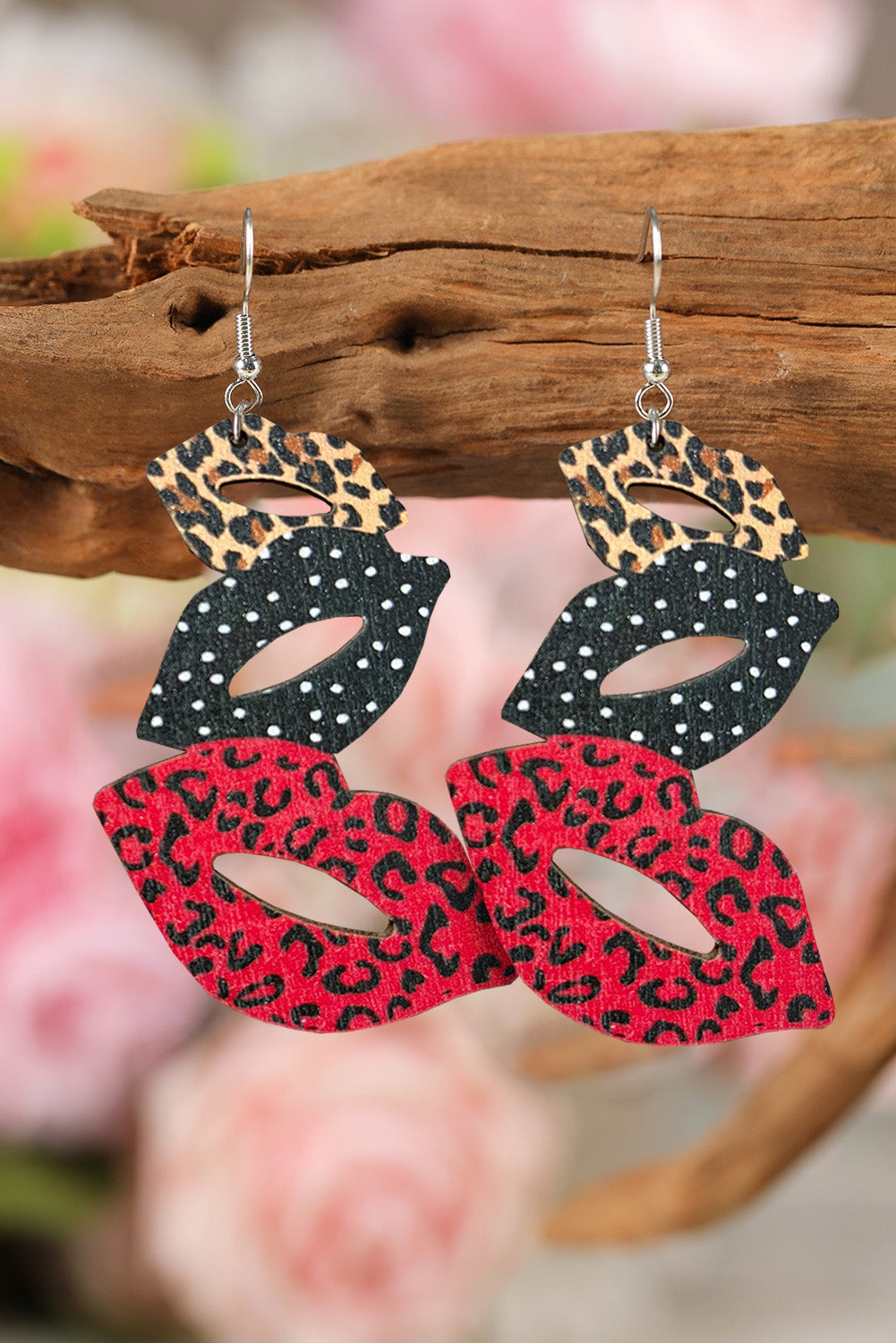 Red Lip Contrast Leopard Print Dangle Earrings