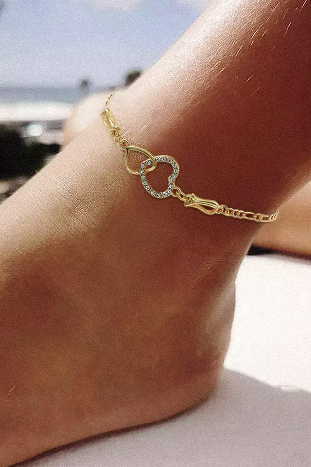 Gold Valentine Heart Rhinestone Hollow Out Anklet