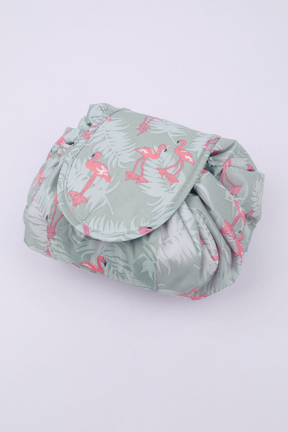 Gray Flamingo Print Drawsting Beauty Bag