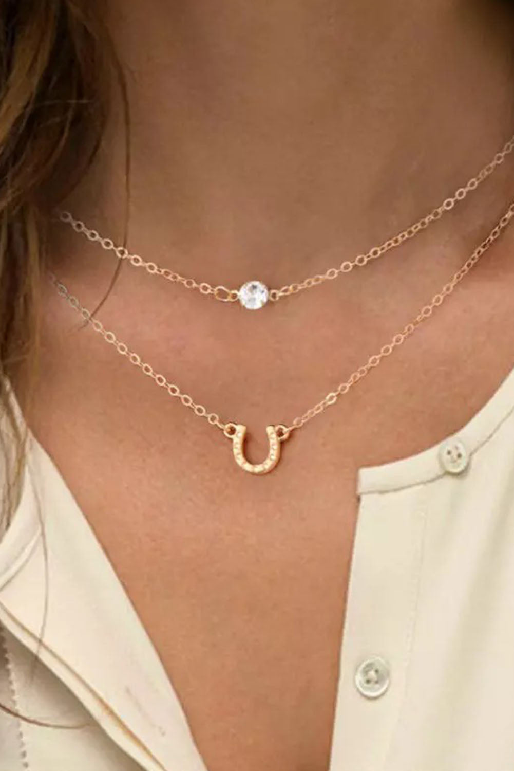 Gold Horseshoe Layered Chopped Necklace