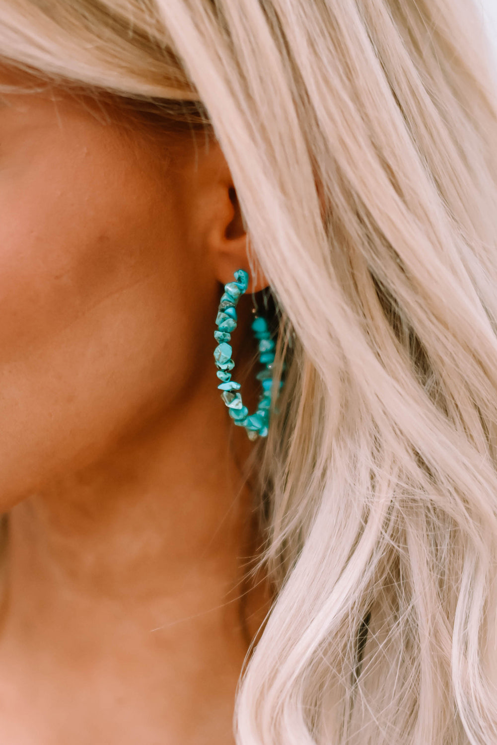 Green Beaded Turquoise Hoop Earrings