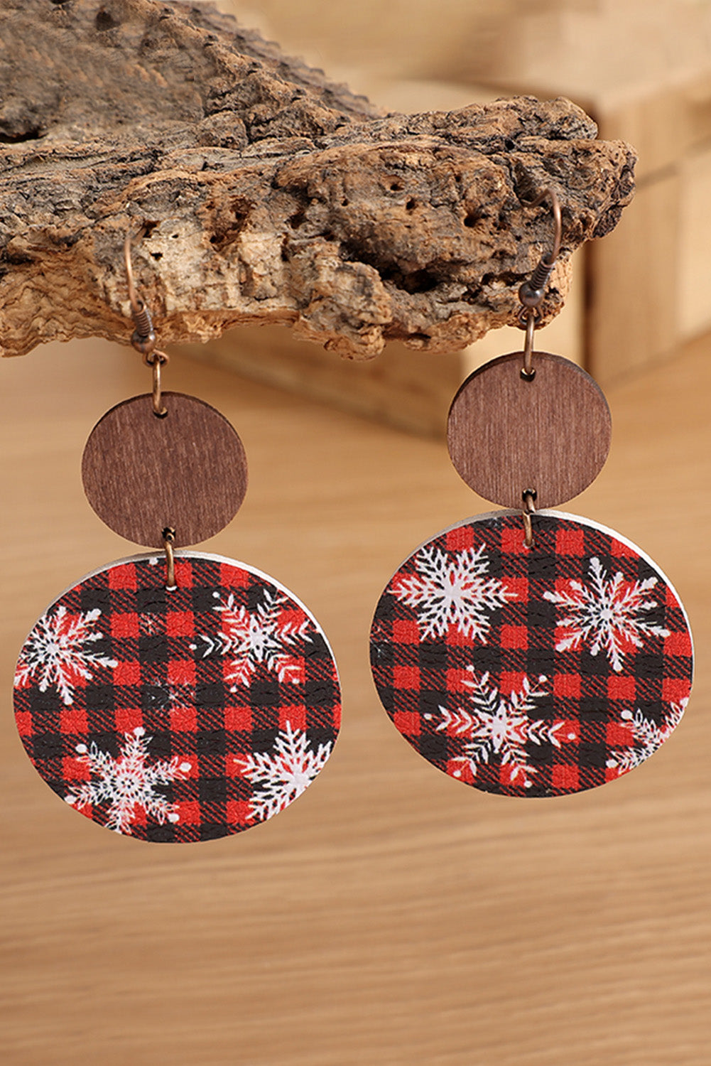 Red Christmas Snowflake Buffalo Plaid Earrings