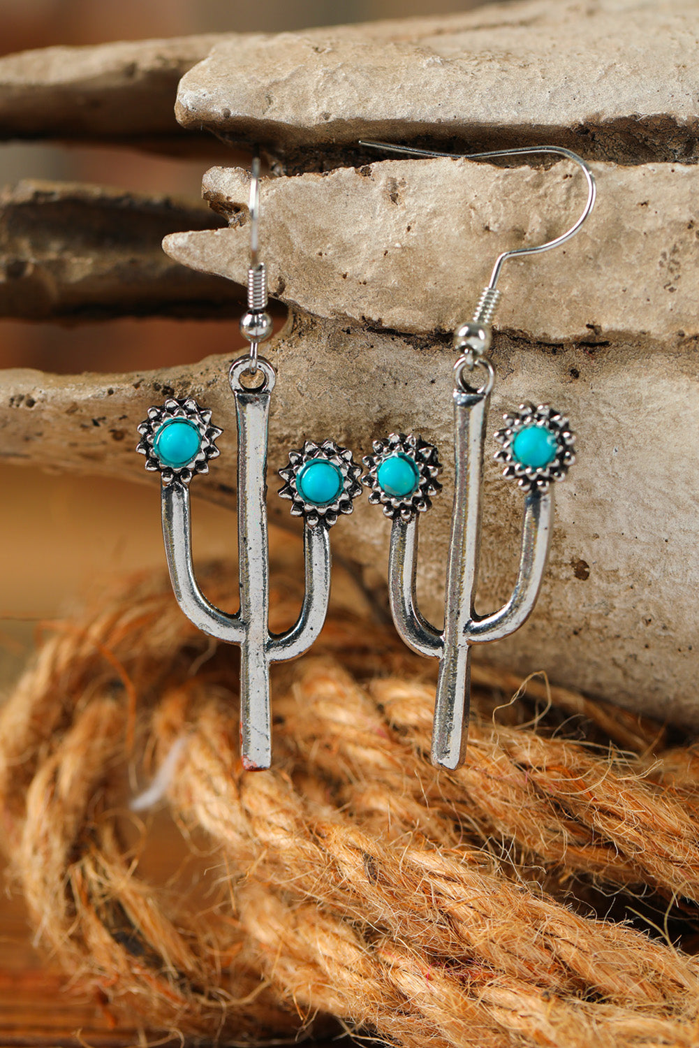 Silver Vintage Western Wind Cactus Earrings