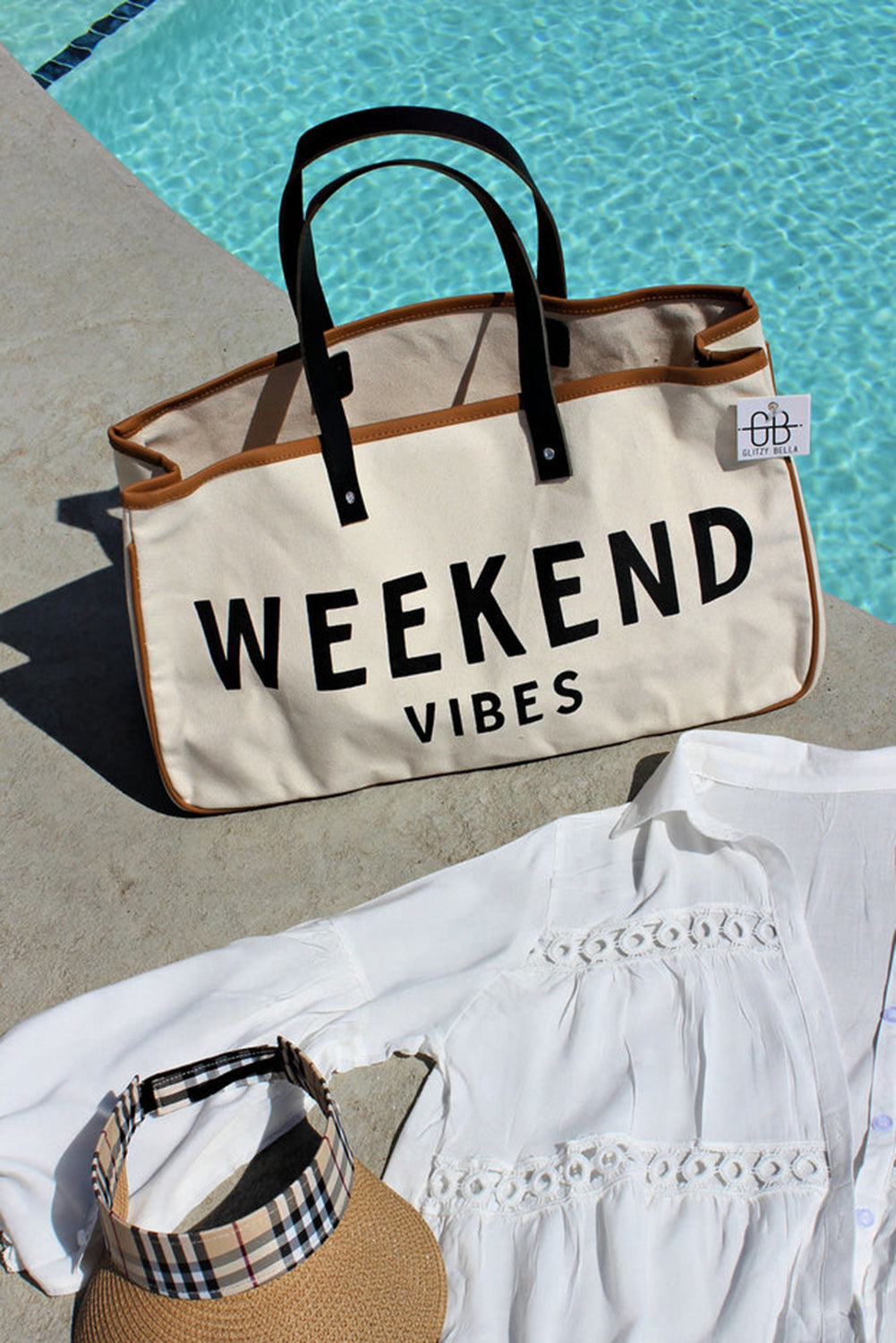  Weekend Vibes Canvas Tote Bag, Beach Bag, Beach Tote