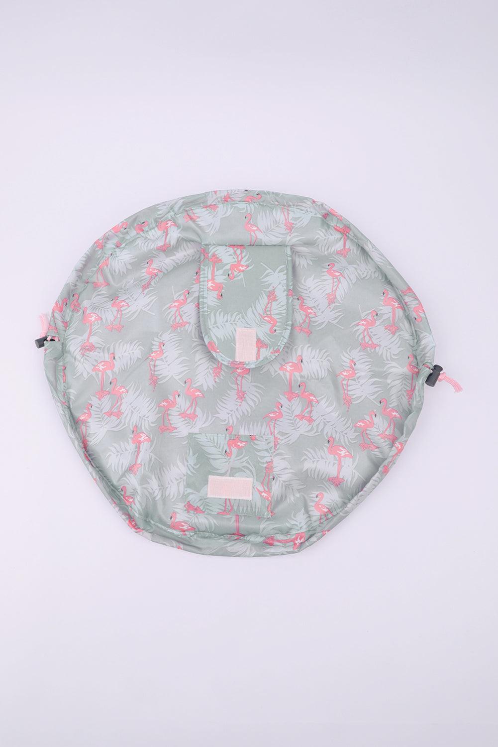 Gray Flamingo Print Drawsting Beauty Bag