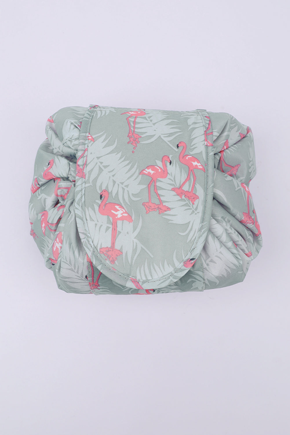 Gray Flamingo Print Drawsting Beauty Bag