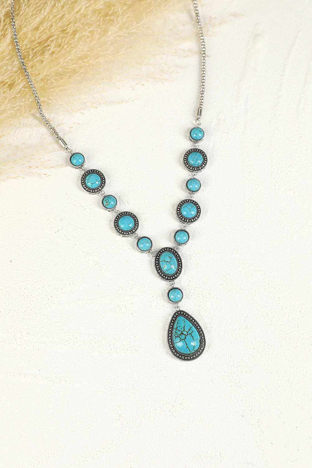 Green Crackle Turquoise Water Drop Charm Necklace