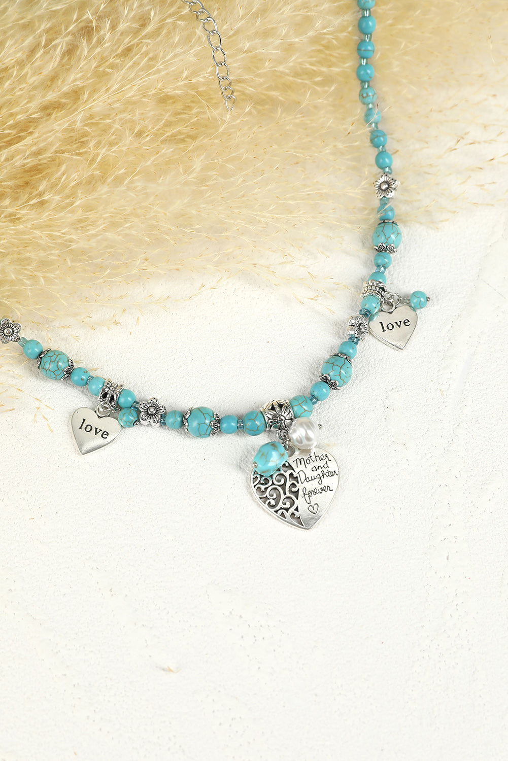 Green Turquoise Love Heart Pendant Beading Necklace