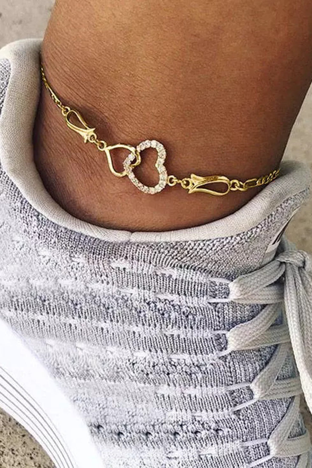 Gold Valentine Heart Rhinestone Hollow Out Anklet