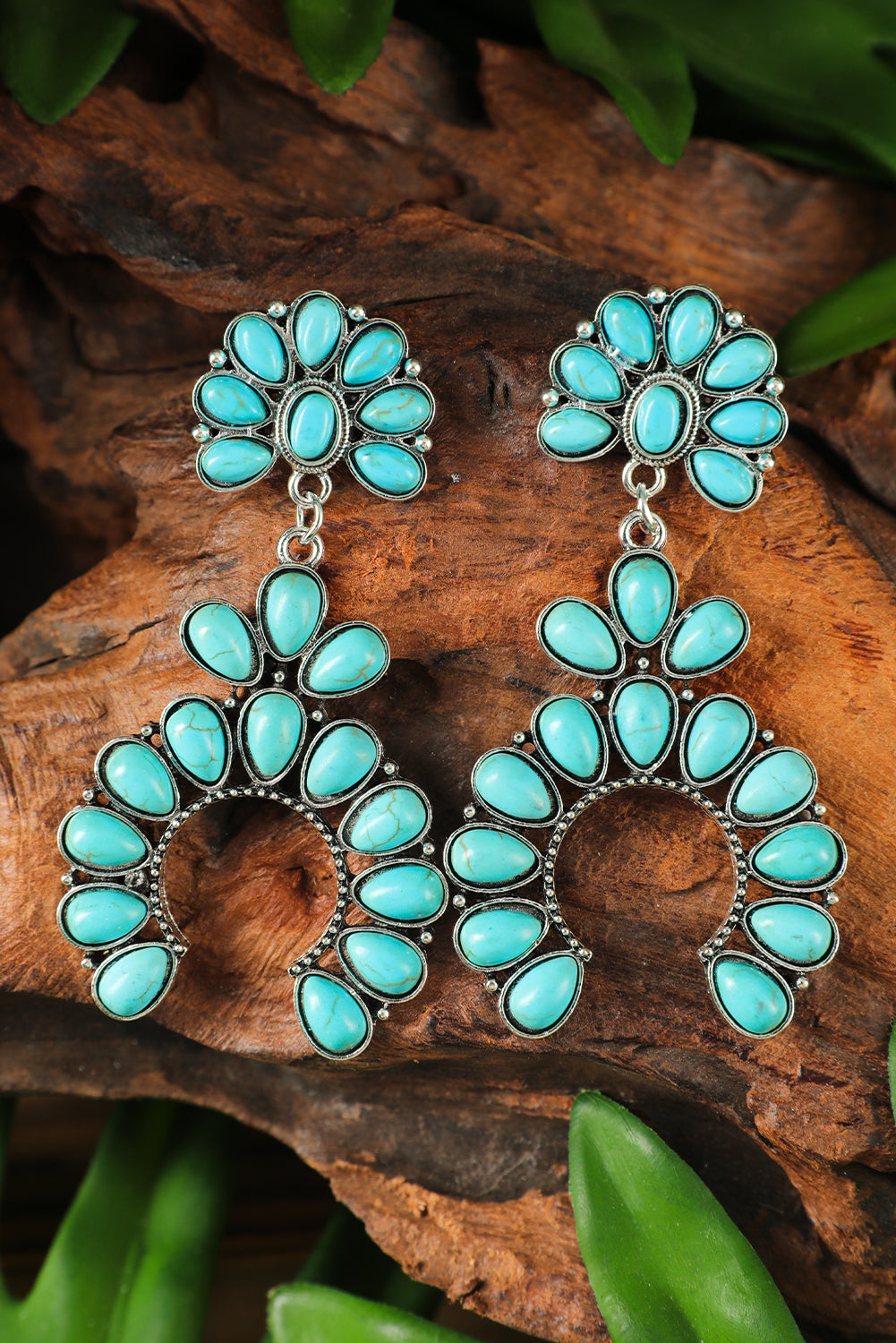 Green Western Turquoise Beaded Dangle Earrings