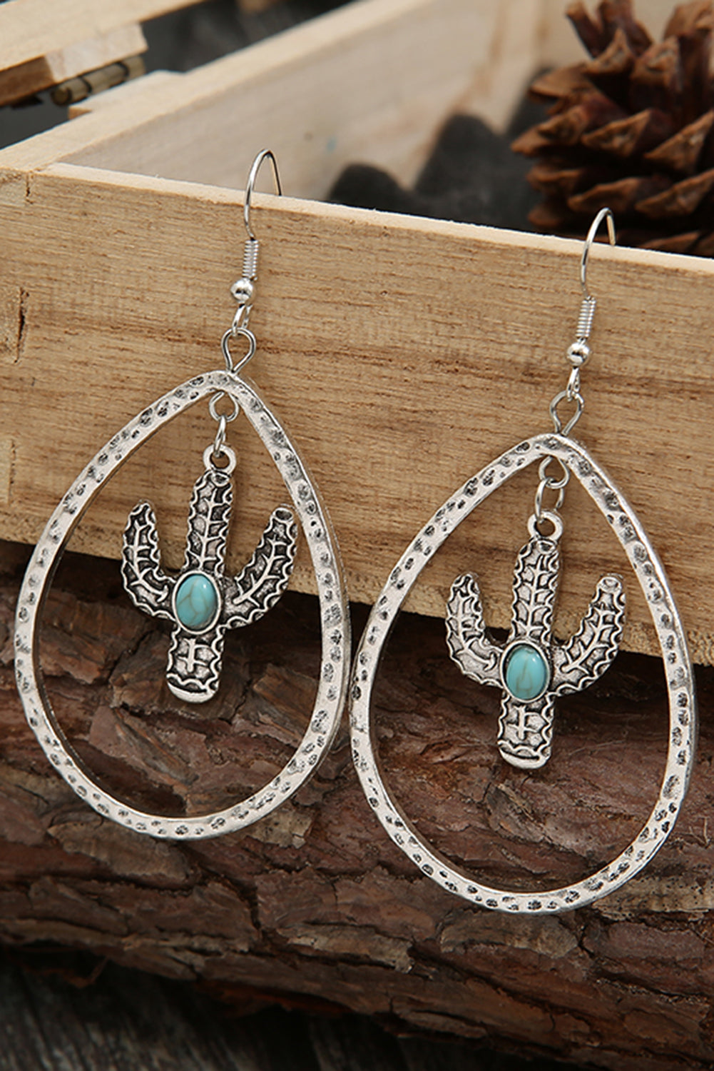 Cactus Shape Hollow-out Turquoise Drop Earrings