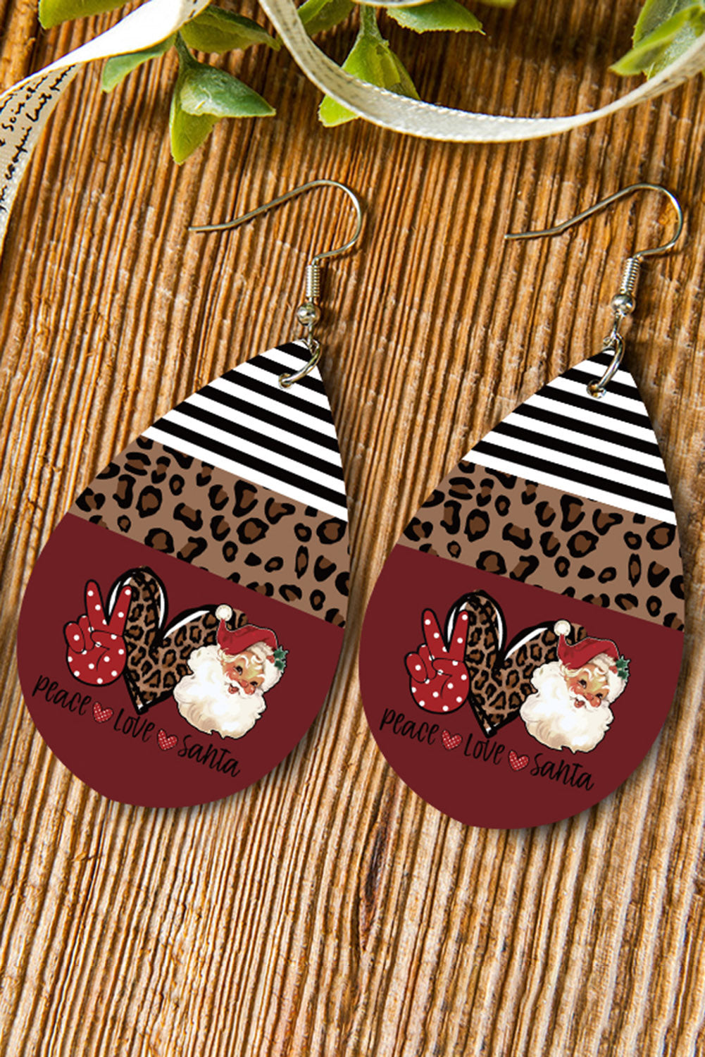 Multicolor Christmas Leopard Striped Drop Earrings