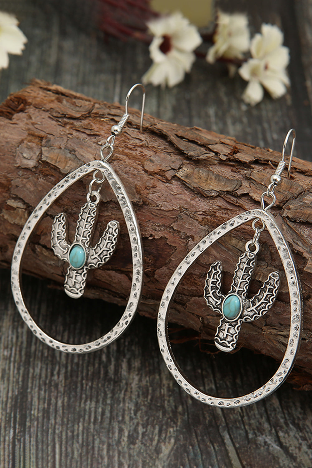 Cactus Shape Hollow-out Turquoise Drop Earrings