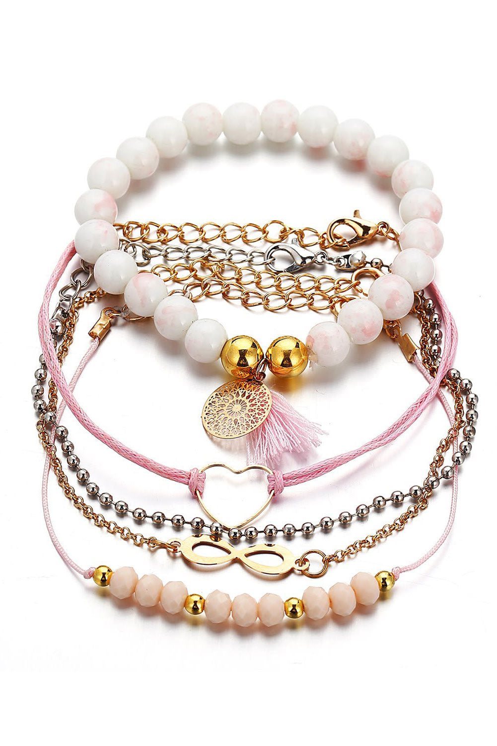 Pink Marble Love Forever Dream Catcher Bracelet Set