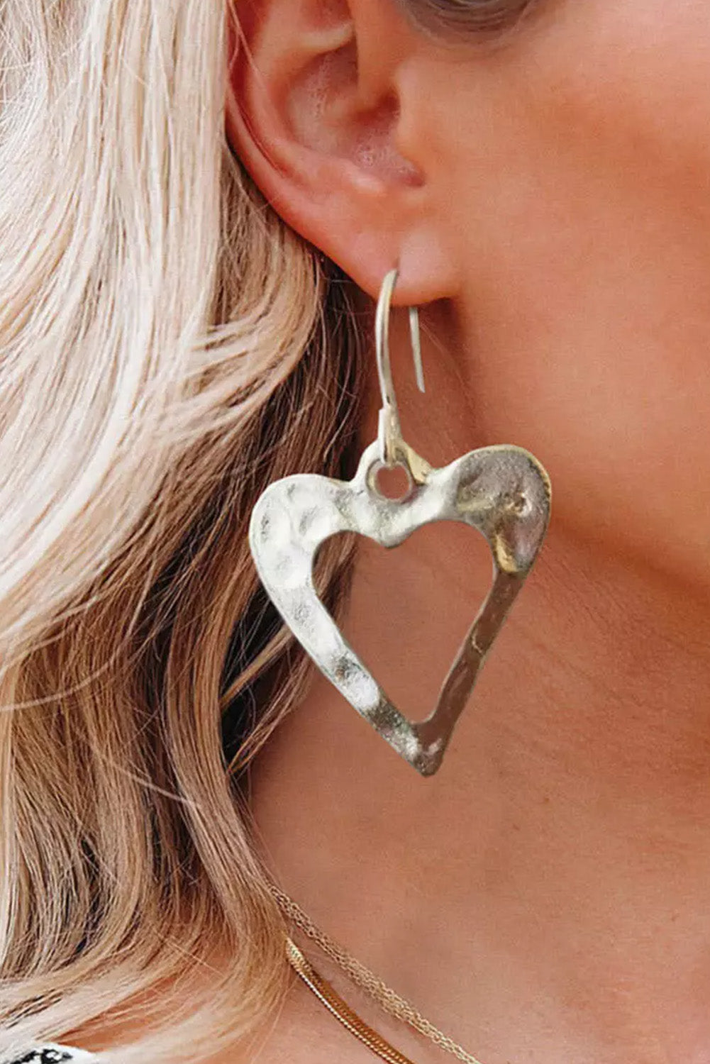 Silver Alloy Heart Shape Hollow-out Earrings