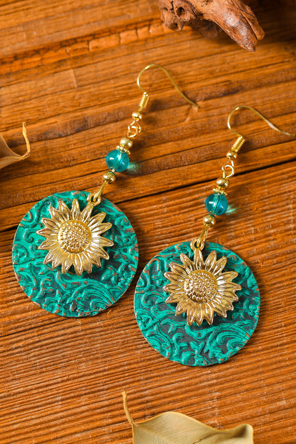 Multicolor Antique Bohemian Colored Double layer Sunflower Pattern Earrings