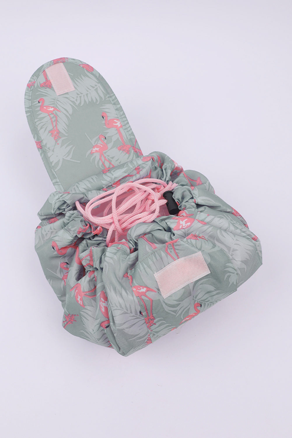 Gray Flamingo Print Drawsting Beauty Bag